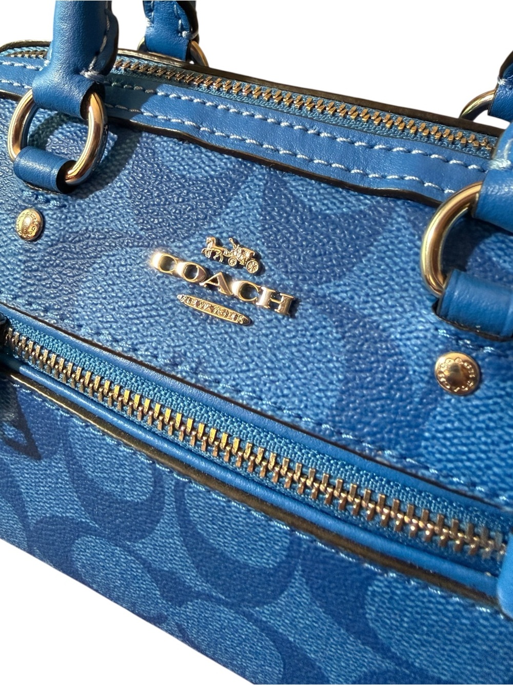 Coach Mini Rowan Crossbody Bag in Bright Blue Signature Canvas (Style C9947) - Picture 8 of 13